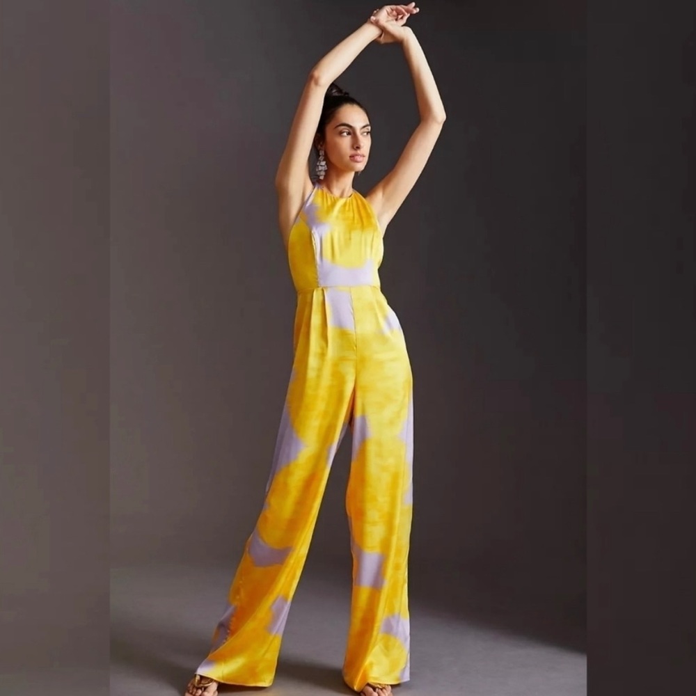 Hutch Anthropologie lilac and yellow jumpsuit